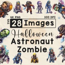 Spooky Halloween Zombie Astronaut Clipart, Watercolor Clipart, Halloween PNG, Gothic Astronaut, Scrapbook, Paper Crafts
