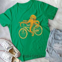 octopus riding bicycle octopus t-shirt unisex t-shirt