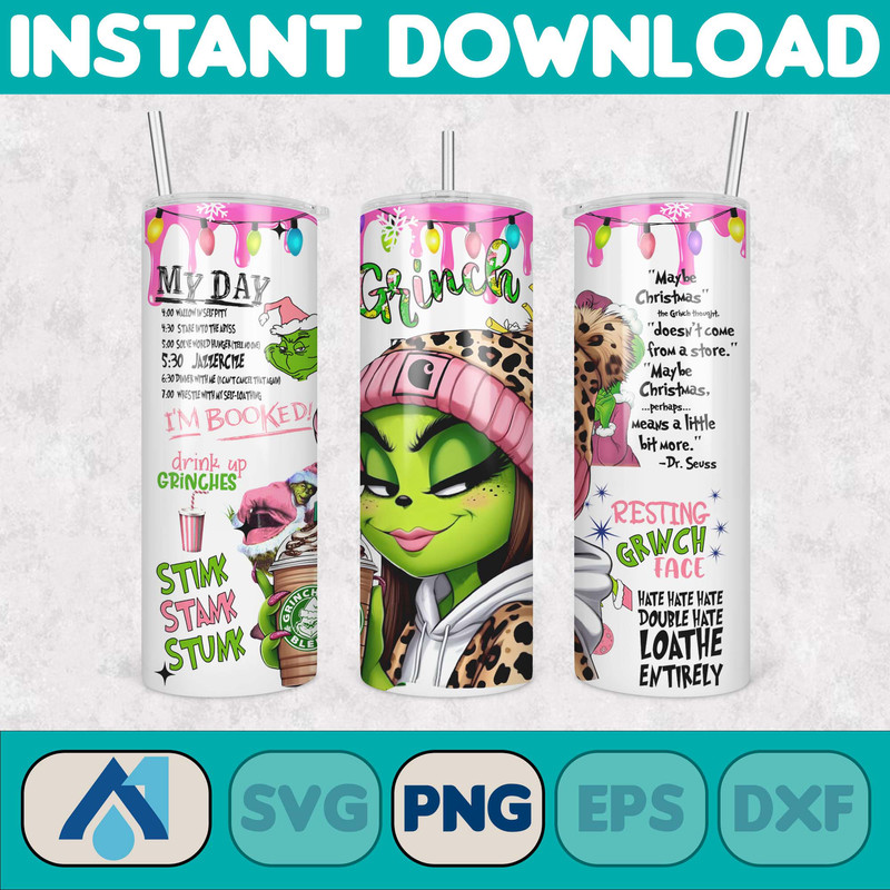 Pink Boujee Christmas Leopard 20oz Tumbler Design Png, Stanley Christmas Retro 20oz Straight And Tapered Tumbler Wrap Design (24).jpg