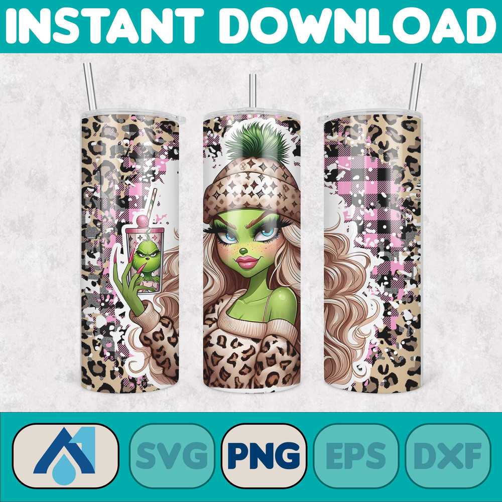 Pink Boujee Christmas Leopard 20oz Tumbler Design Png, Stanley Christmas Retro 20oz Straight And Tapered Tumbler Wrap Design (45).jpg