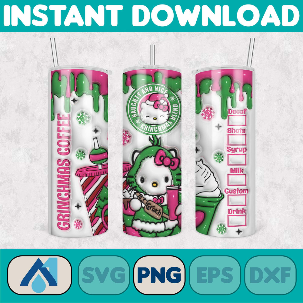 Kitty Christmas Coffee Tumbler, Cartoon Tumbler, Tumbler Wrap, Spring Flower Pink Cat PNG, 20oz Straight Skinny Wrap, Full Tumbler Wrap (13).jpg