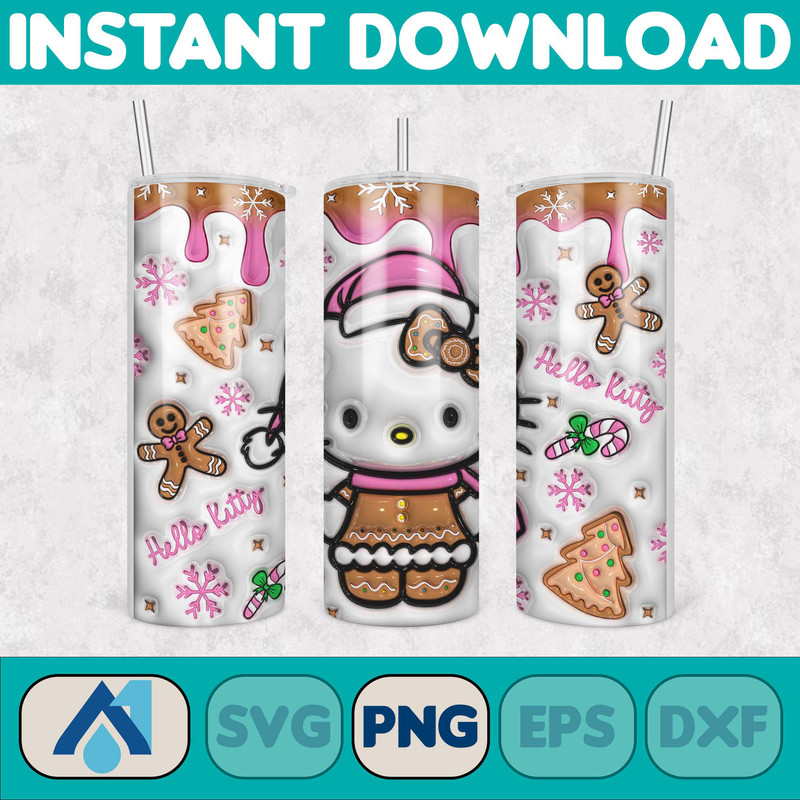 Kitty Christmas Coffee Tumbler, Cartoon Tumbler, Tumbler Wrap, Spring Flower Pink Cat PNG, 20oz Straight Skinny Wrap, Full Tumbler Wrap (14).jpg