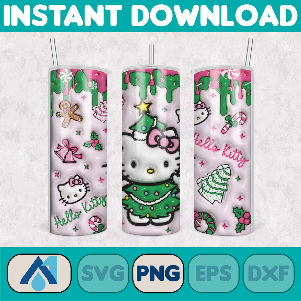 Kitty Christmas Coffee Tumbler, Cartoon Tumbler, Tumbler Wrap, Spring Flower Pink Cat PNG, 20oz Straight Skinny Wrap, Full Tumbler Wrap (16).jpg