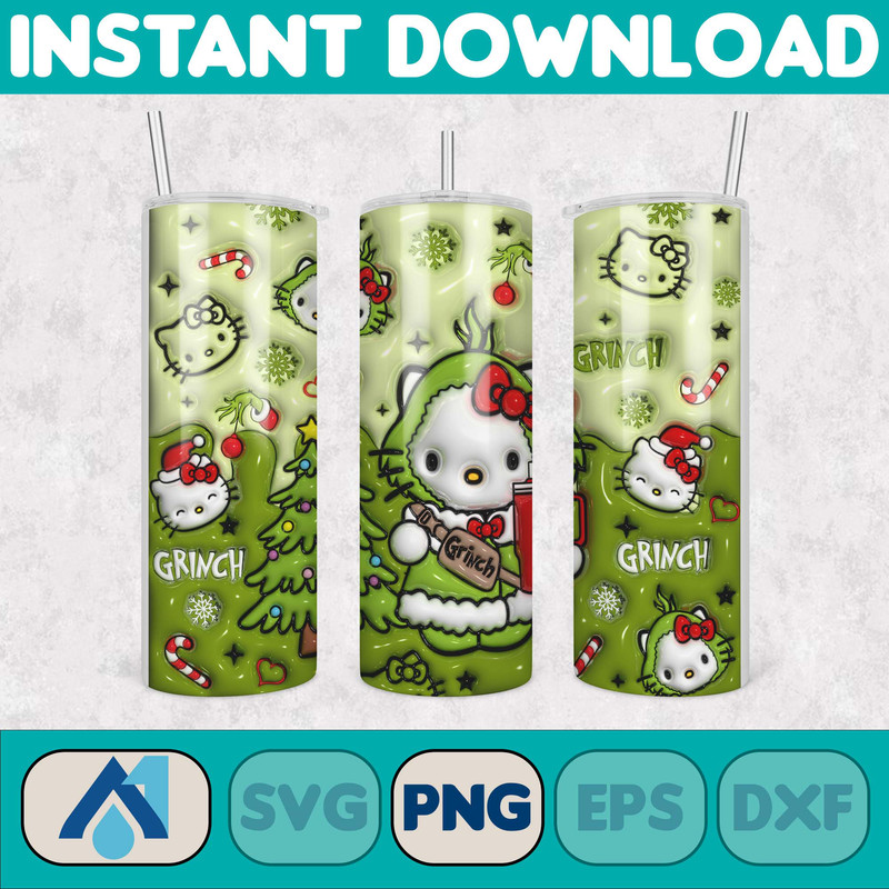 Kitty Christmas Coffee Tumbler, Cartoon Tumbler, Tumbler Wrap, Spring Flower Pink Cat PNG, 20oz Straight Skinny Wrap, Full Tumbler Wrap (18).jpg