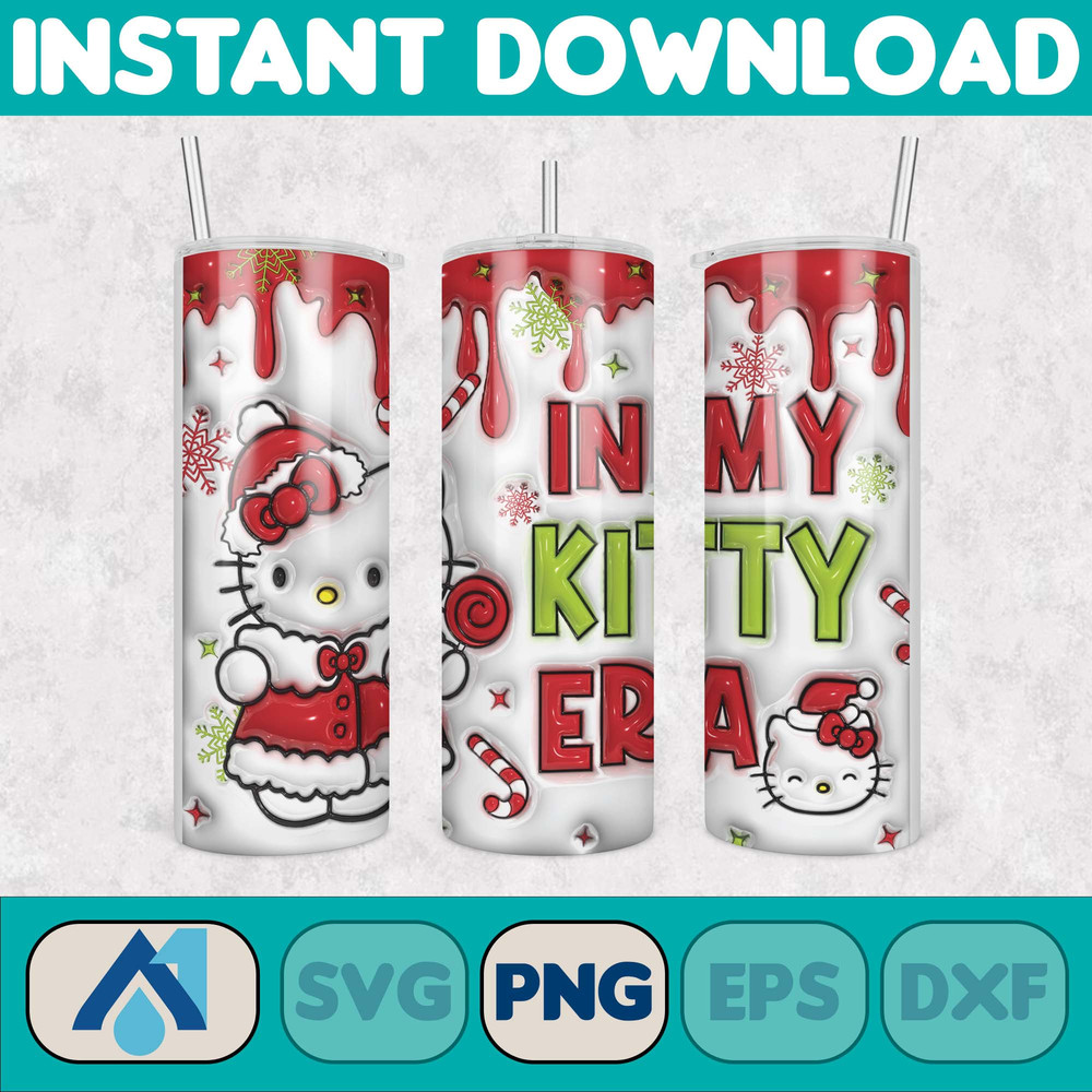 Kitty Christmas Coffee Tumbler, Cartoon Tumbler, Tumbler Wrap, Spring Flower Pink Cat PNG, 20oz Straight Skinny Wrap, Full Tumbler Wrap (2).jpg