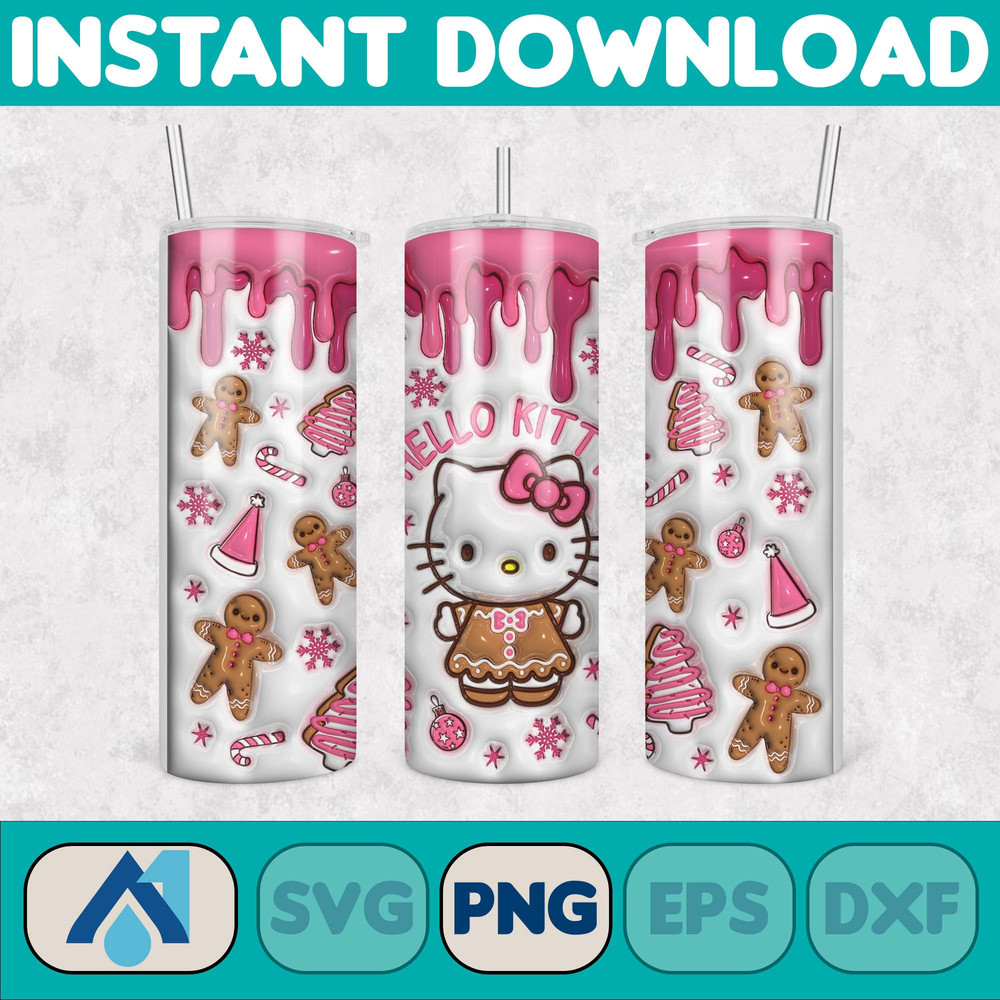 Kitty Christmas Coffee Tumbler, Cartoon Tumbler, Tumbler Wrap, Spring Flower Pink Cat PNG, 20oz Straight Skinny Wrap, Full Tumbler Wrap (22).jpg