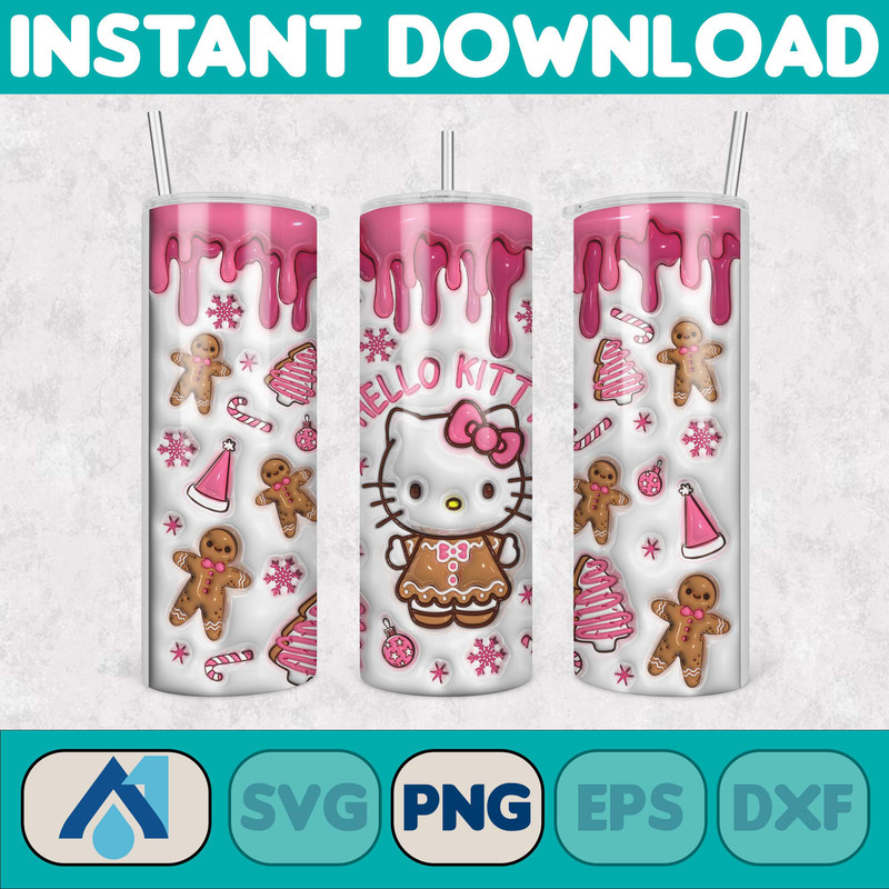 Kitty Christmas Coffee Tumbler, Cartoon Tumbler, Tumbler Wrap, Spring Flower Pink Cat PNG, 20oz Straight Skinny Wrap, Full Tumbler Wrap (22).jpg