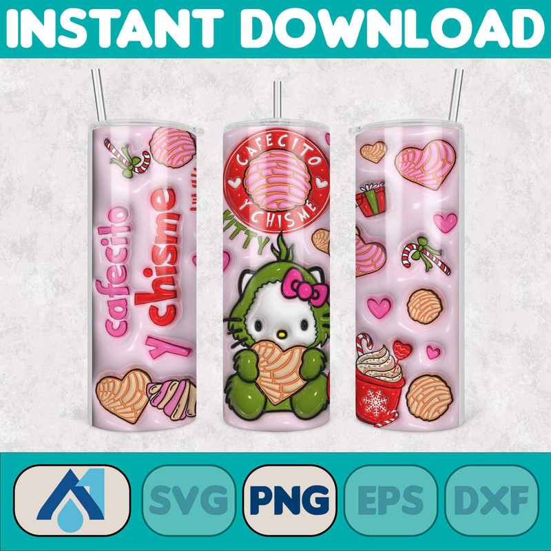 Kitty Christmas Coffee Tumbler, Cartoon Tumbler, Tumbler Wrap, Spring Flower Pink Cat PNG, 20oz Straight Skinny Wrap, Full Tumbler Wrap (24).jpg