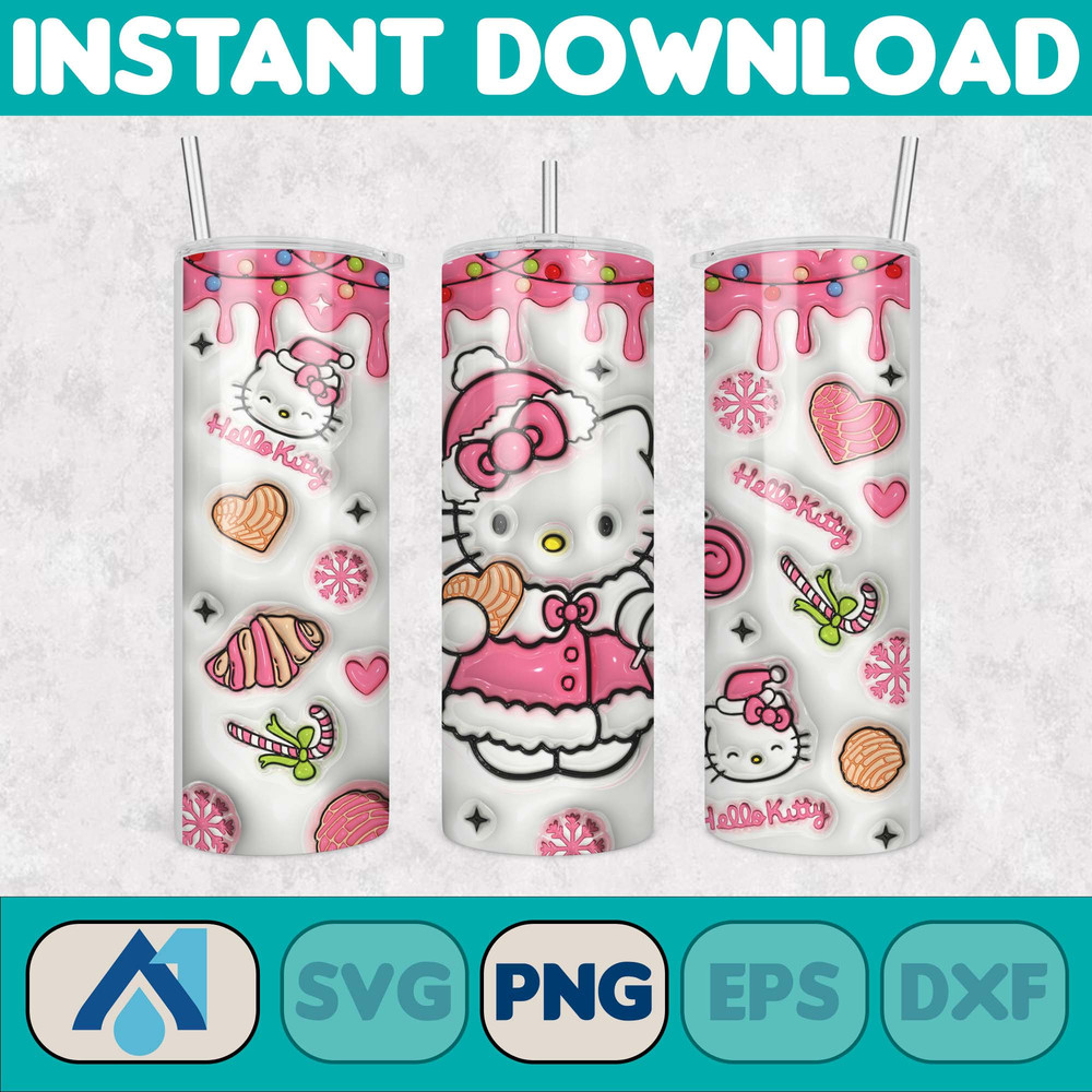 Kitty Christmas Coffee Tumbler, Cartoon Tumbler, Tumbler Wrap, Spring Flower Pink Cat PNG, 20oz Straight Skinny Wrap, Full Tumbler Wrap (7).jpg