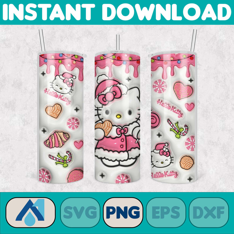 Kitty Christmas Coffee Tumbler, Cartoon Tumbler, Tumbler Wrap, Spring Flower Pink Cat PNG, 20oz Straight Skinny Wrap, Full Tumbler Wrap (7).jpg