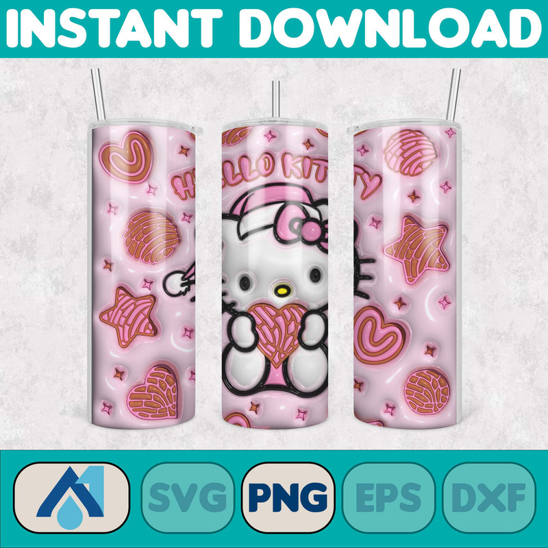 Kitty Christmas Coffee Tumbler, Cartoon Tumbler, Tumbler Wrap, Spring Flower Pink Cat PNG, 20oz Straight Skinny Wrap, Full Tumbler Wrap (8).jpg