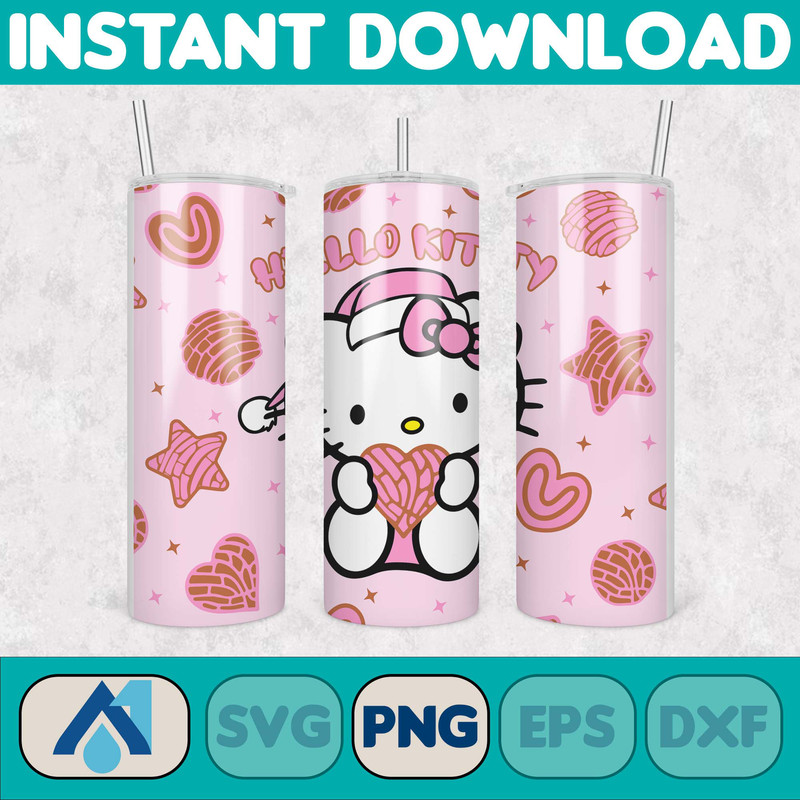 Kitty Christmas Coffee Tumbler, Cartoon Tumbler, Tumbler Wrap, Spring Flower Pink Cat PNG, 20oz Straight Skinny Wrap, Full Tumbler Wrap (9).jpg