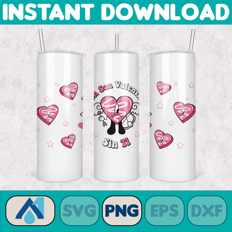 Valentine Bad Bunny Libbey Cup Png, Benito is my Valentine 20 oz Beer Glass Can Wrap, Bad Bunny Sad Heart Kisses Png Beer Glass (11).jpg