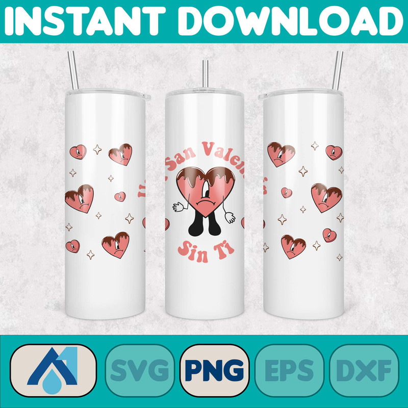 Valentine Bad Bunny Libbey Cup Png, Benito is my Valentine 20 oz Beer Glass Can Wrap, Bad Bunny Sad Heart Kisses Png Beer Glass (12).jpg