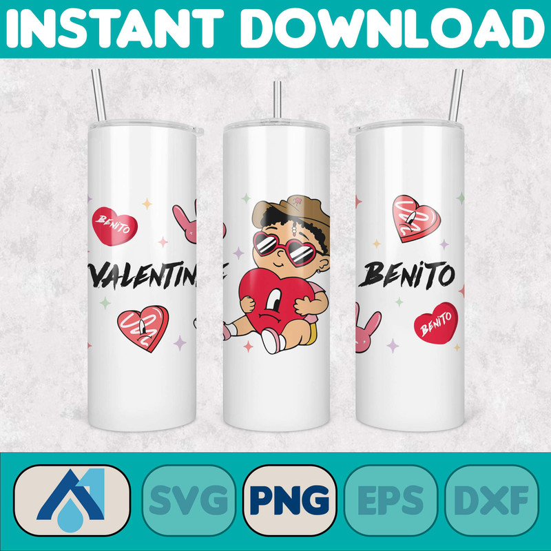 Valentine Bad Bunny Libbey Cup Png, Benito is my Valentine 20 oz Beer Glass Can Wrap, Bad Bunny Sad Heart Kisses Png Beer Glass (14).jpg