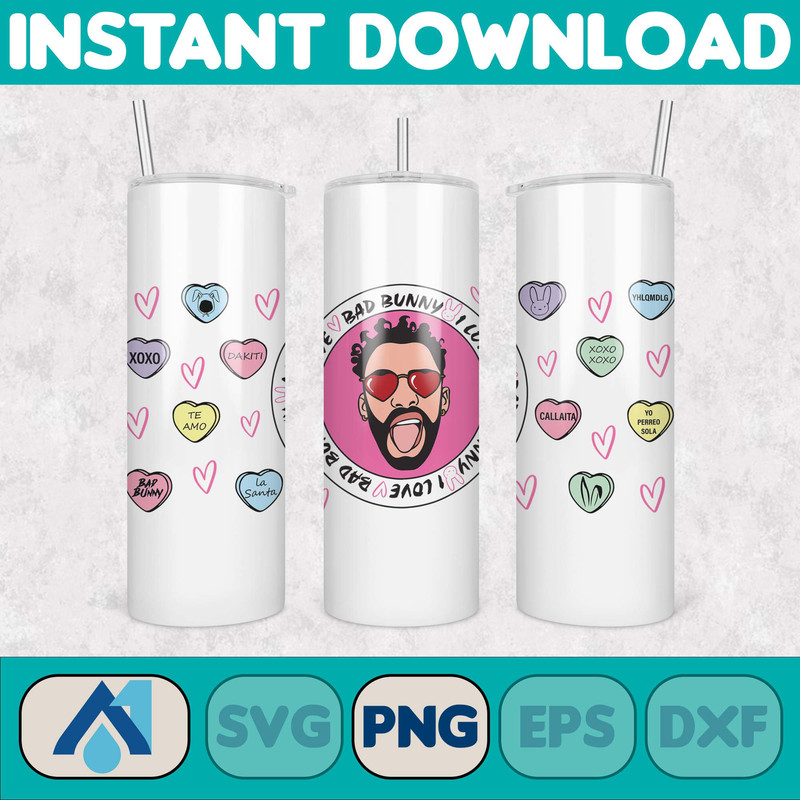 Valentine Bad Bunny Libbey Cup Png, Benito is my Valentine 20 oz Beer Glass Can Wrap, Bad Bunny Sad Heart Kisses Png Beer Glass (18).jpg