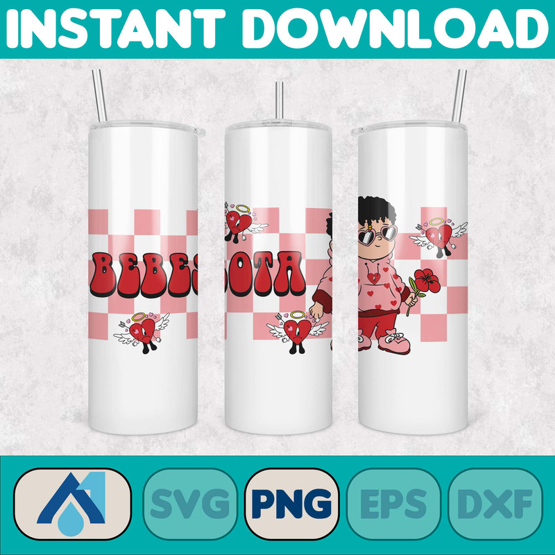 Valentine Bad Bunny Libbey Cup Png, Benito is my Valentine 20 oz Beer Glass Can Wrap, Bad Bunny Sad Heart Kisses Png Beer Glass (19).jpg
