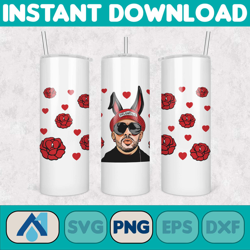 Valentine Bad Bunny Libbey Cup Png, Benito is my Valentine 20 oz Beer Glass Can Wrap, Bad Bunny Sad Heart Kisses Png Beer Glass (23).jpg