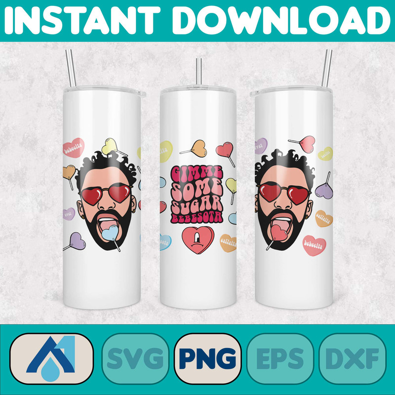 Valentine Bad Bunny Libbey Cup Png, Benito is my Valentine 20 oz Beer Glass Can Wrap, Bad Bunny Sad Heart Kisses Png Beer Glass (24).jpg