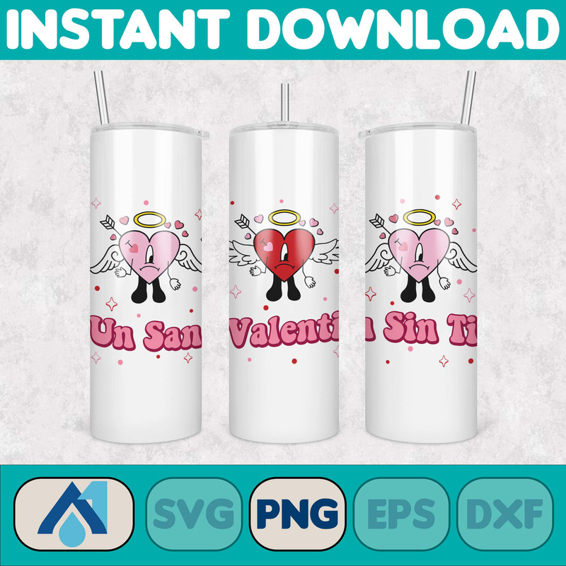 Valentine Bad Bunny Libbey Cup Png, Benito is my Valentine 20 oz Beer Glass Can Wrap, Bad Bunny Sad Heart Kisses Png Beer Glass (4).jpg