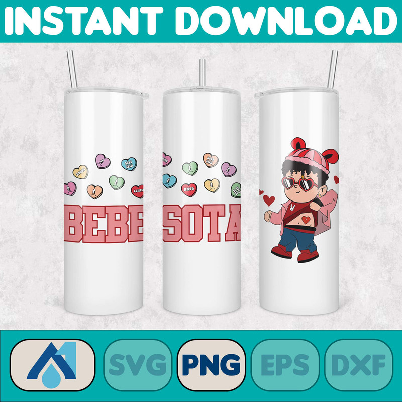 Valentine Bad Bunny Libbey Cup Png, Benito is my Valentine 20 oz Beer Glass Can Wrap, Bad Bunny Sad Heart Kisses Png Beer Glass (1).jpg