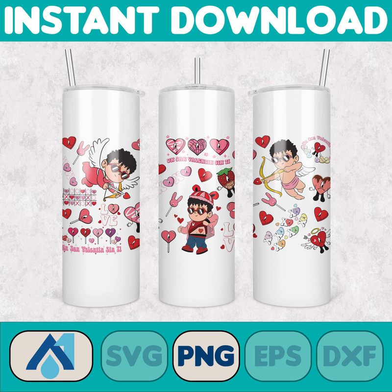 Valentine Bad Bunny Libbey Cup Png, Benito is my Valentine 20 oz Beer Glass Can Wrap, Bad Bunny Sad Heart Kisses Png Beer Glass (10).jpg