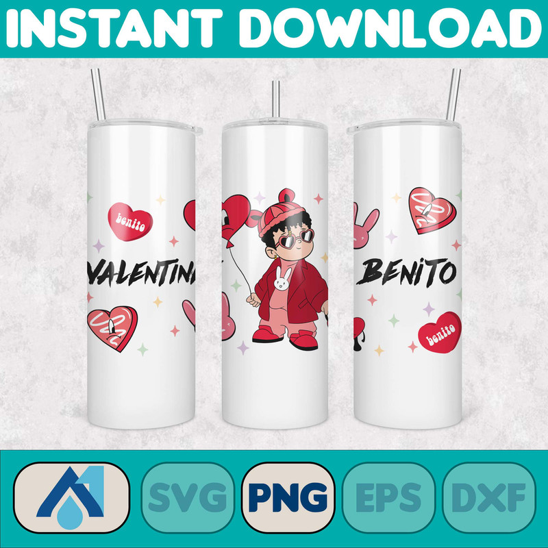 Valentine Bad Bunny Libbey Cup Png, Benito is my Valentine 20 oz Beer Glass Can Wrap, Bad Bunny Sad Heart Kisses Png Beer Glass (2).jpg