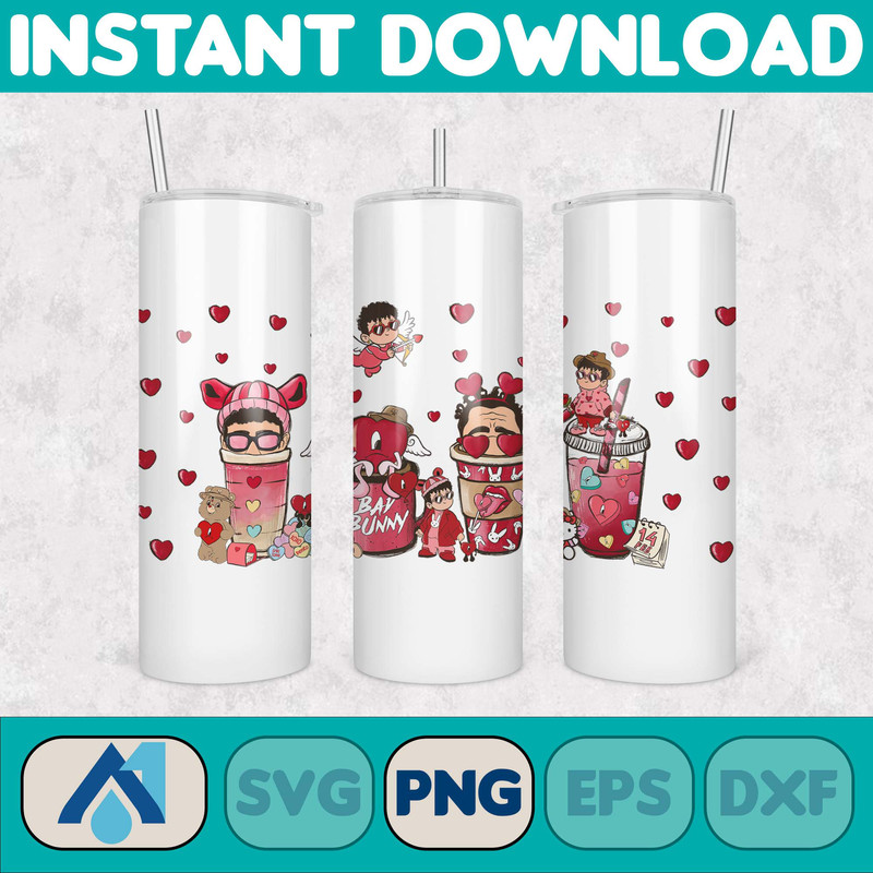 Valentine Bad Bunny Libbey Cup Png, Benito is my Valentine 20 oz Beer Glass Can Wrap, Bad Bunny Sad Heart Kisses Png Beer Glass (5).jpg