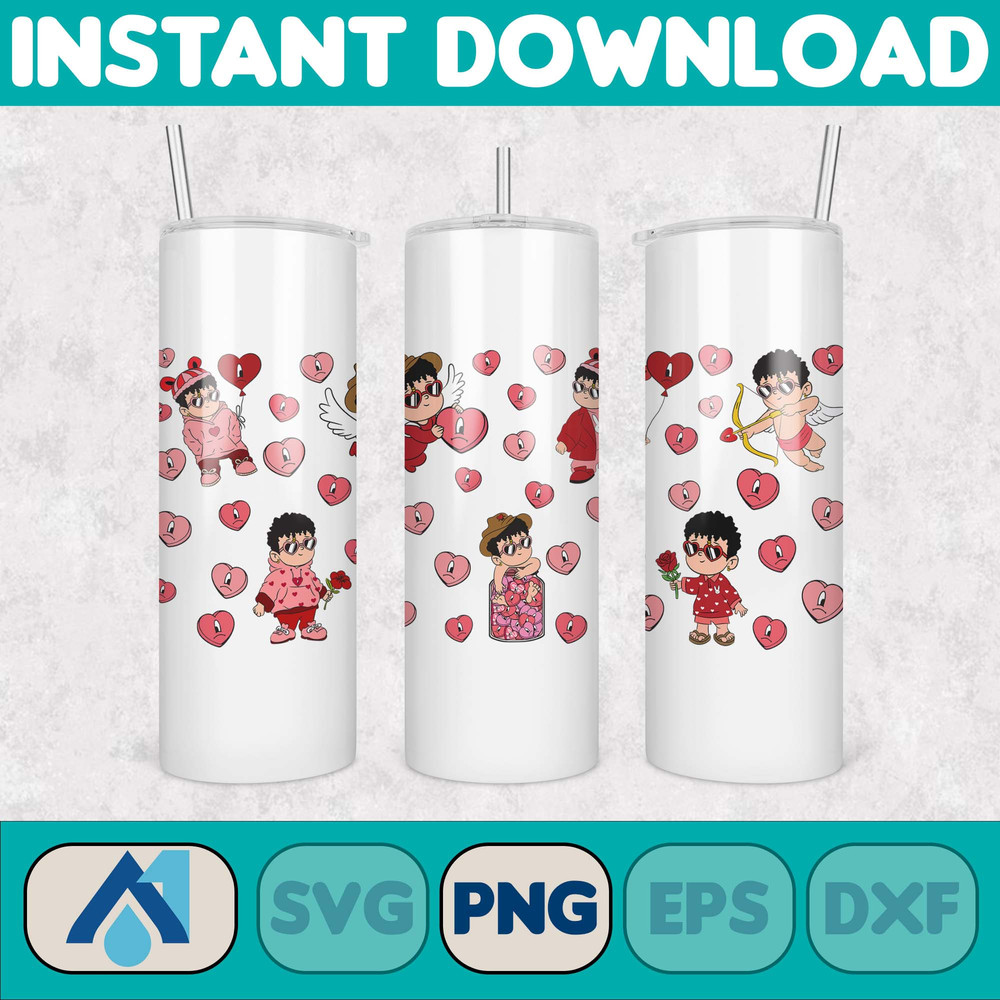 Valentine Bad Bunny Libbey Cup Png, Benito is my Valentine 20 oz Beer Glass Can Wrap, Bad Bunny Sad Heart Kisses Png Beer Glass (8).jpg