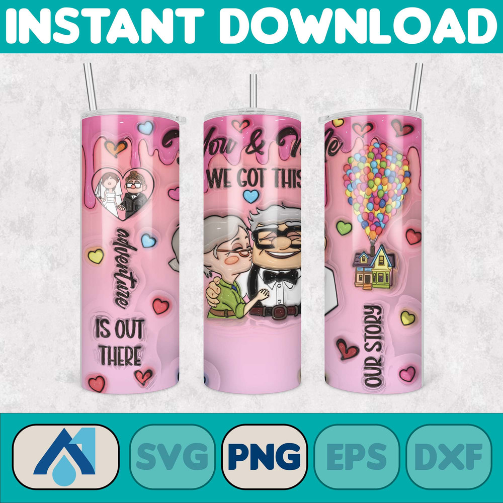Custom Couple Name 3D Cartoon Valentine Tumbler Design PNG, 3D Inflated Valentine Tumbler Wraps, Balloon 20oz Skinny (1).jpg