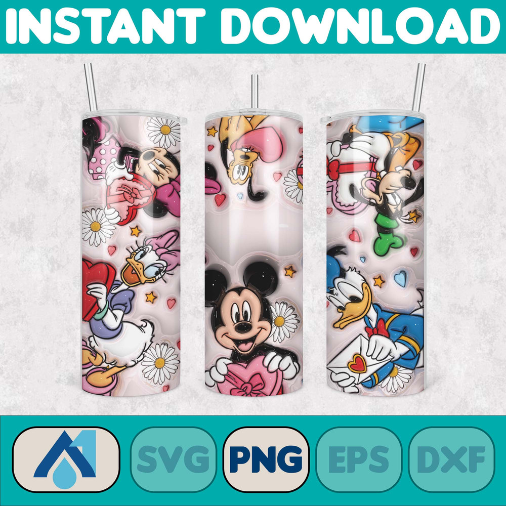 Custom Couple Name 3D Cartoon Valentine Tumbler Design PNG, 3D Inflated Valentine Tumbler Wraps, Balloon 20oz Skinny (10).jpg