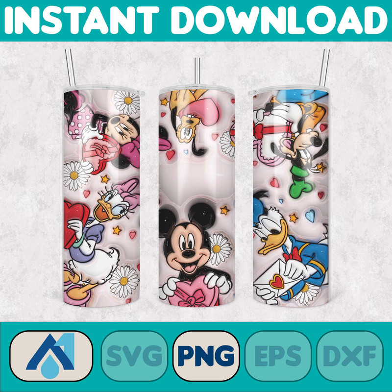 Custom Couple Name 3D Cartoon Valentine Tumbler Design PNG, 3D Inflated Valentine Tumbler Wraps, Balloon 20oz Skinny (10).jpg