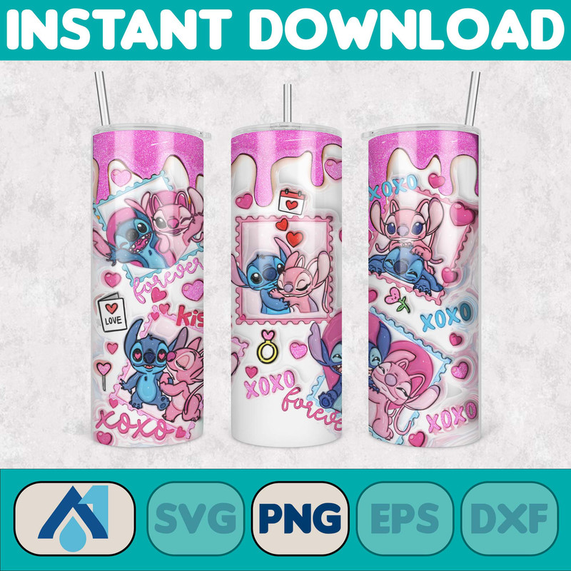 Custom Couple Name 3D Cartoon Valentine Tumbler Design PNG, 3D Inflated Valentine Tumbler Wraps, Balloon 20oz Skinny (12).jpg