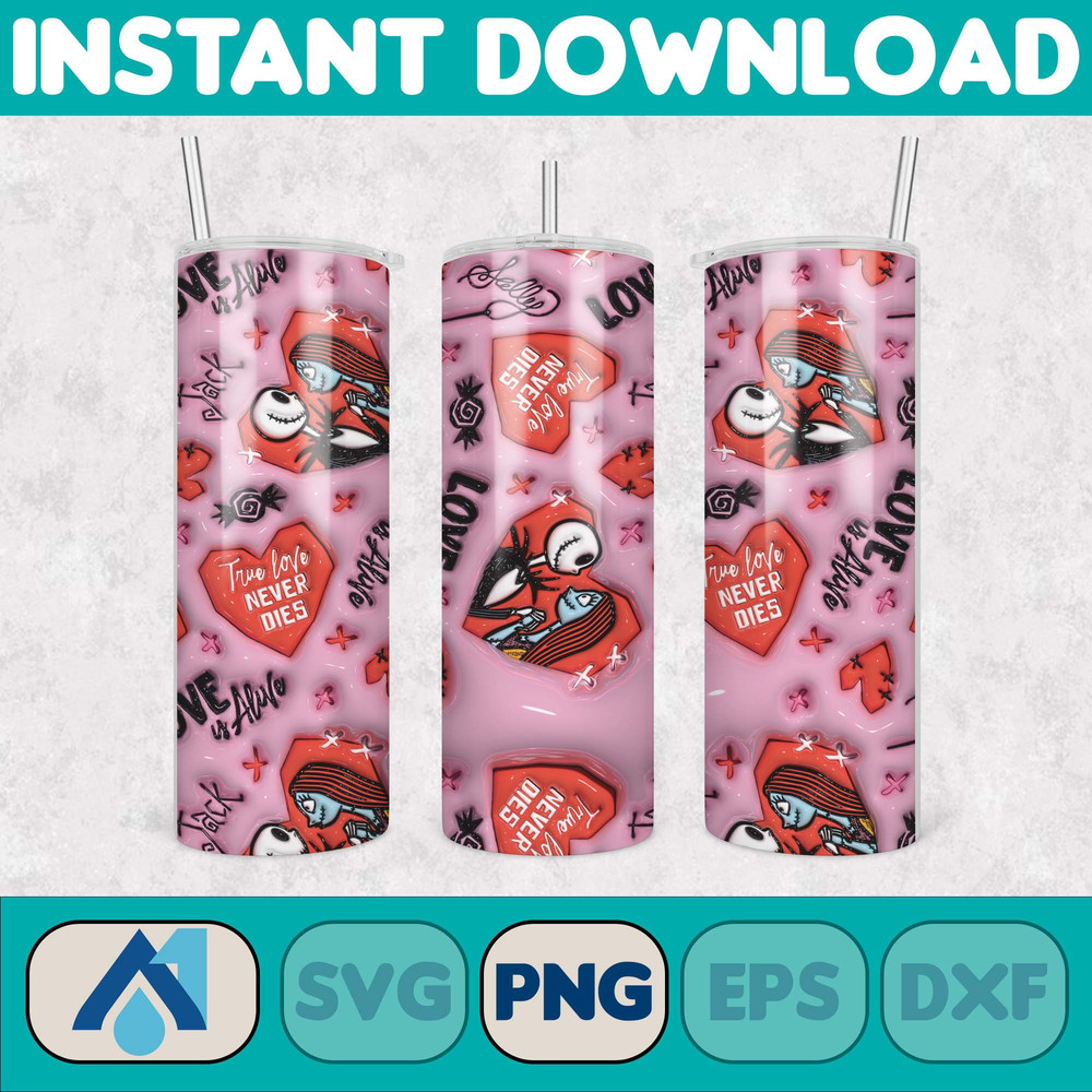 Custom Couple Name 3D Cartoon Valentine Tumbler Design PNG, 3D Inflated Valentine Tumbler Wraps, Balloon 20oz Skinny (15).jpg