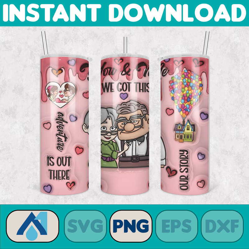 Custom Couple Name 3D Cartoon Valentine Tumbler Design PNG, 3D Inflated Valentine Tumbler Wraps, Balloon 20oz Skinny (2).jpg