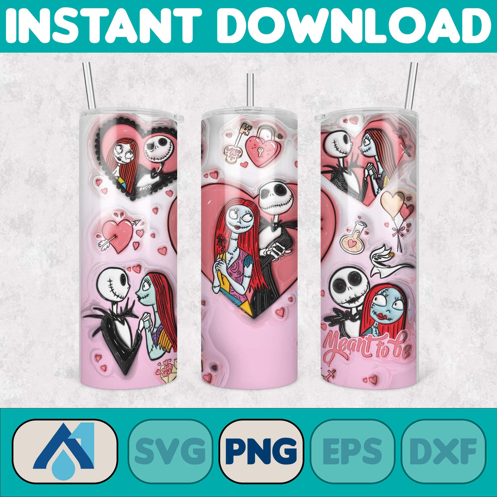 Custom Couple Name 3D Cartoon Valentine Tumbler Design PNG, 3D Inflated Valentine Tumbler Wraps, Balloon 20oz Skinny (8).jpg