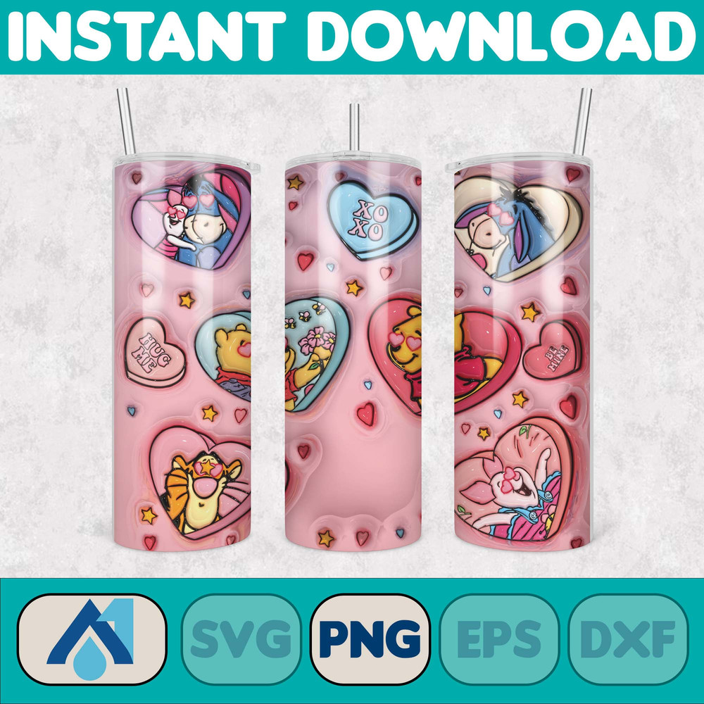 Cartoon Couple Cartoon Valentine Tumbler Design PNG, 3D Inflated Valentine Tumbler Wraps, Balloon 20oz Skinny Tumbler (5).jpg