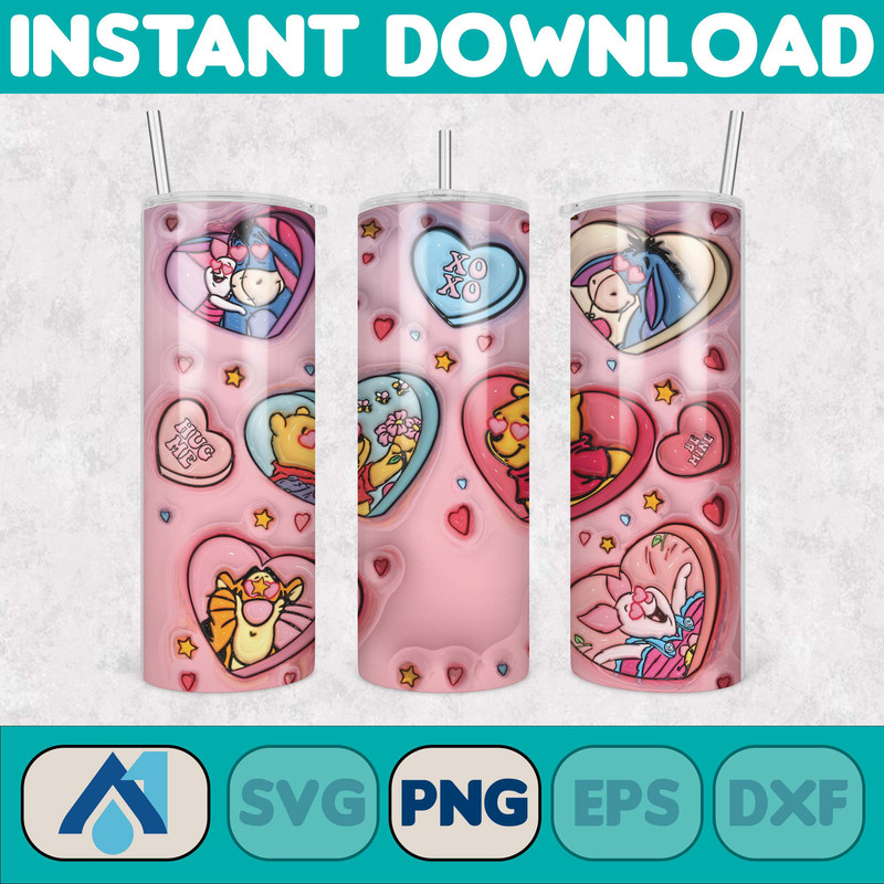 Cartoon Couple Cartoon Valentine Tumbler Design PNG, 3D Inflated Valentine Tumbler Wraps, Balloon 20oz Skinny Tumbler (5).jpg