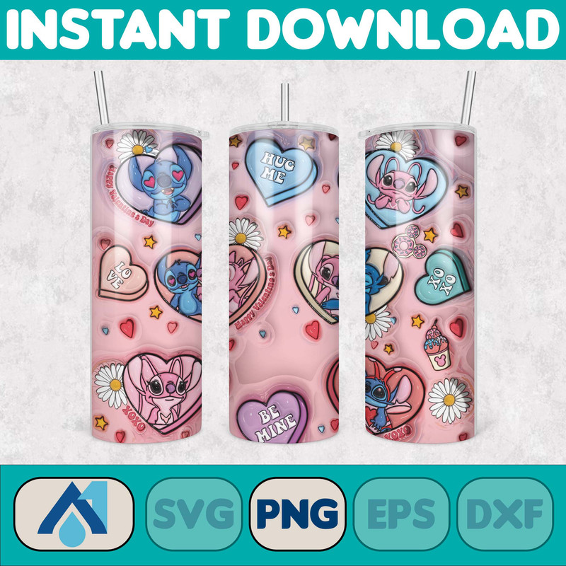 Cartoon Couple Cartoon Valentine Tumbler Design PNG, 3D Inflated Valentine Tumbler Wraps, Balloon 20oz Skinny Tumbler (7).jpg