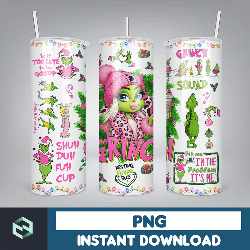 Pink Boujee Christmas Leopard 20oz Tumbler Design Png, Stanley Christmas Retro 20oz Straight And Tapered Tumbler Wrap Design (23).jpg