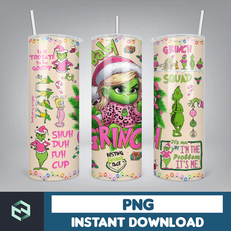 Pink Boujee Christmas Leopard 20oz Tumbler Design Png, Stanley Christmas Retro 20oz Straight And Tapered Tumbler Wrap Design (29).jpg