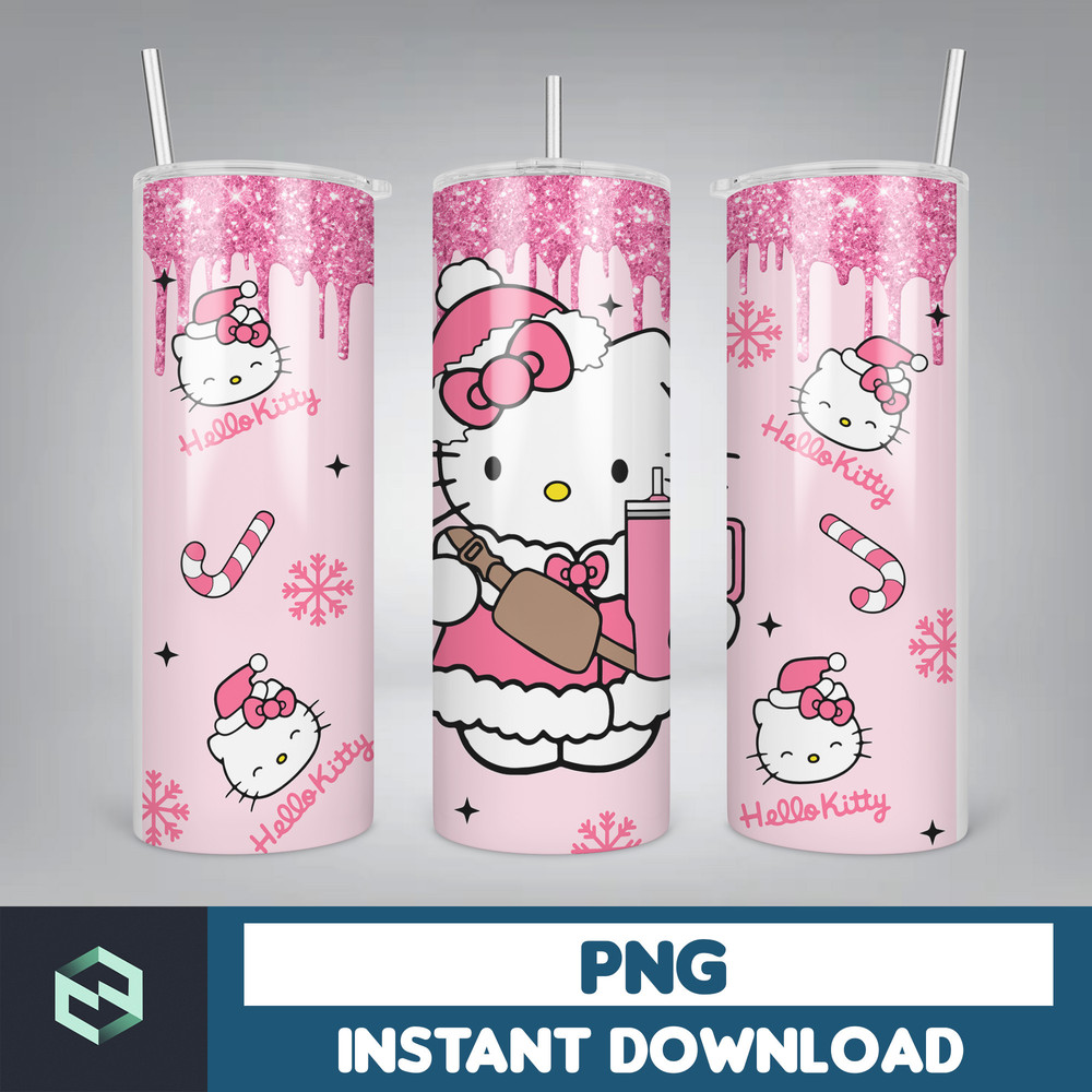 Kitty Christmas Coffee Tumbler, Cartoon Tumbler, Tumbler Wrap, Spring Flower Pink Cat PNG, 20oz Straight Skinny Wrap, Full Tumbler Wrap (10).jpg