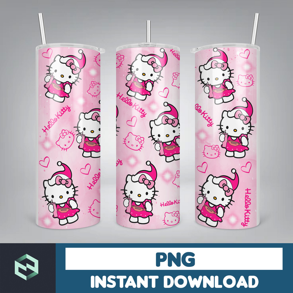 Kitty Christmas Coffee Tumbler, Cartoon Tumbler, Tumbler Wrap, Spring Flower Pink Cat PNG, 20oz Straight Skinny Wrap, Full Tumbler Wrap (11).jpg