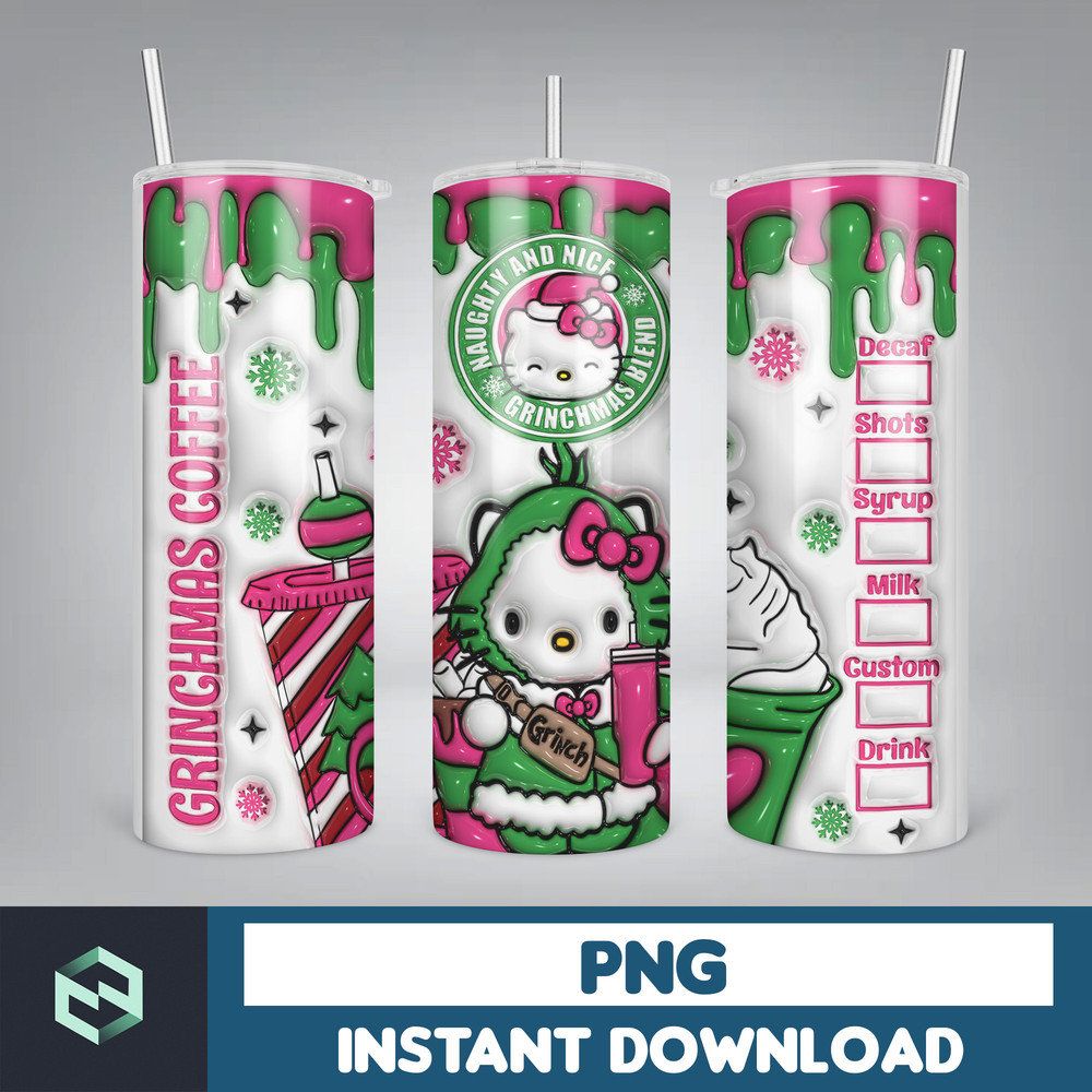 Kitty Christmas Coffee Tumbler, Cartoon Tumbler, Tumbler Wrap, Spring Flower Pink Cat PNG, 20oz Straight Skinny Wrap, Full Tumbler Wrap (13).jpg