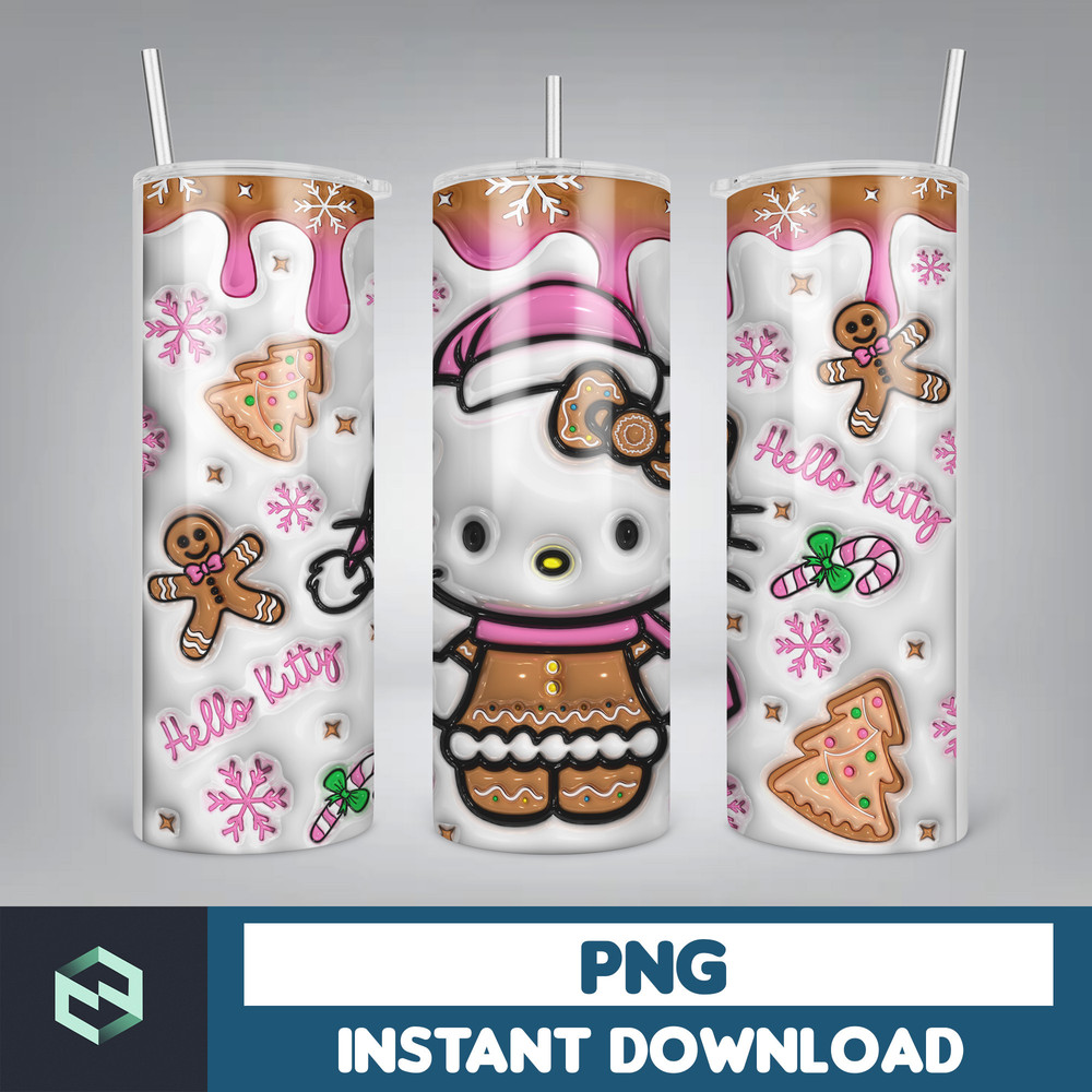 Kitty Christmas Coffee Tumbler, Cartoon Tumbler, Tumbler Wrap, Spring Flower Pink Cat PNG, 20oz Straight Skinny Wrap, Full Tumbler Wrap (14).jpg