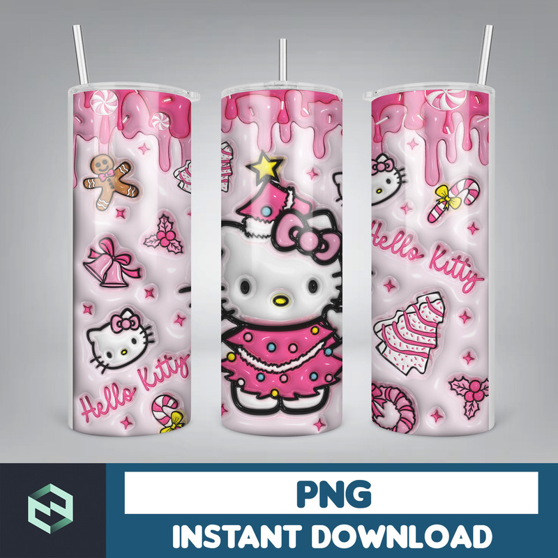 Kitty Christmas Coffee Tumbler, Cartoon Tumbler, Tumbler Wrap, Spring Flower Pink Cat PNG, 20oz Straight Skinny Wrap, Full Tumbler Wrap (15).jpg