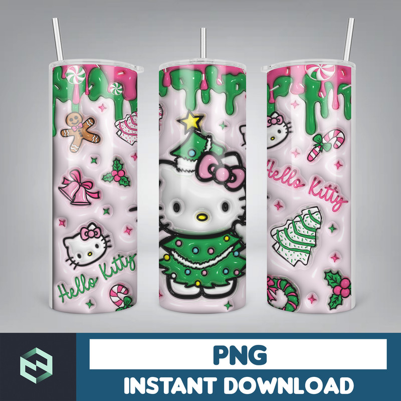 Kitty Christmas Coffee Tumbler, Cartoon Tumbler, Tumbler Wrap, Spring Flower Pink Cat PNG, 20oz Straight Skinny Wrap, Full Tumbler Wrap (16).jpg