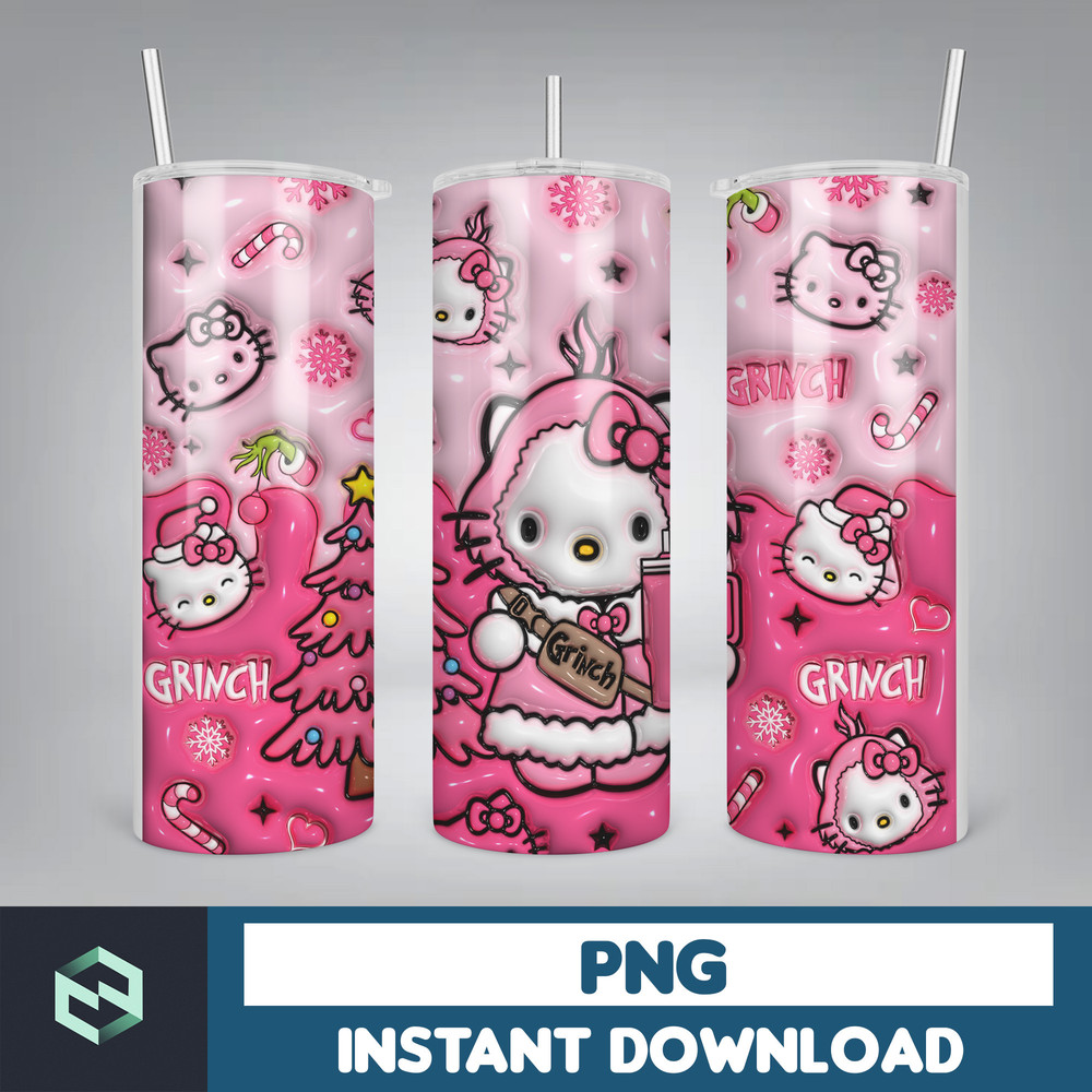 Kitty Christmas Coffee Tumbler, Cartoon Tumbler, Tumbler Wrap, Spring Flower Pink Cat PNG, 20oz Straight Skinny Wrap, Full Tumbler Wrap (17).jpg