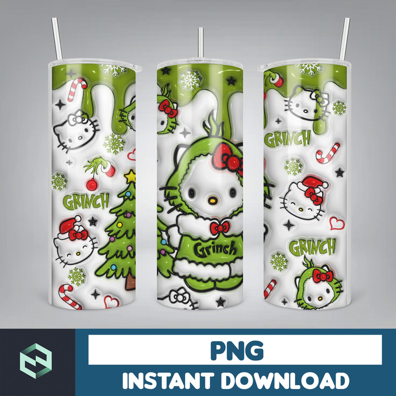 Kitty Christmas Coffee Tumbler, Cartoon Tumbler, Tumbler Wrap, Spring Flower Pink Cat PNG, 20oz Straight Skinny Wrap, Full Tumbler Wrap (19).jpg