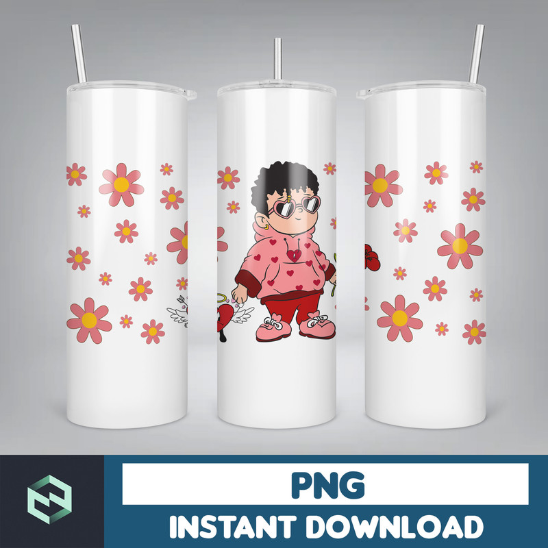 Valentine Bad Bunny Libbey Cup Png, Benito is my Valentine 20 oz Beer Glass Can Wrap, Bad Bunny Sad Heart Kisses Png Beer Glass (9).jpg